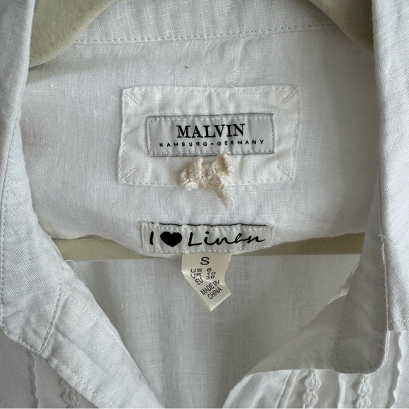 100% Linen Malvin Hamburg Germany White Linen Button Down Blouse Size S - Picture 3 of 7